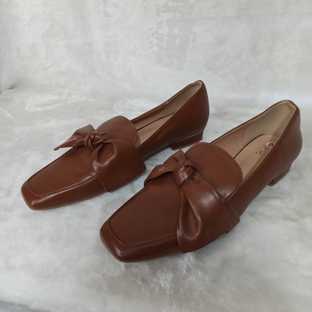 New York & Company Womens Brown Knotted Bow Square Toe Loafers Flats Size 8.5